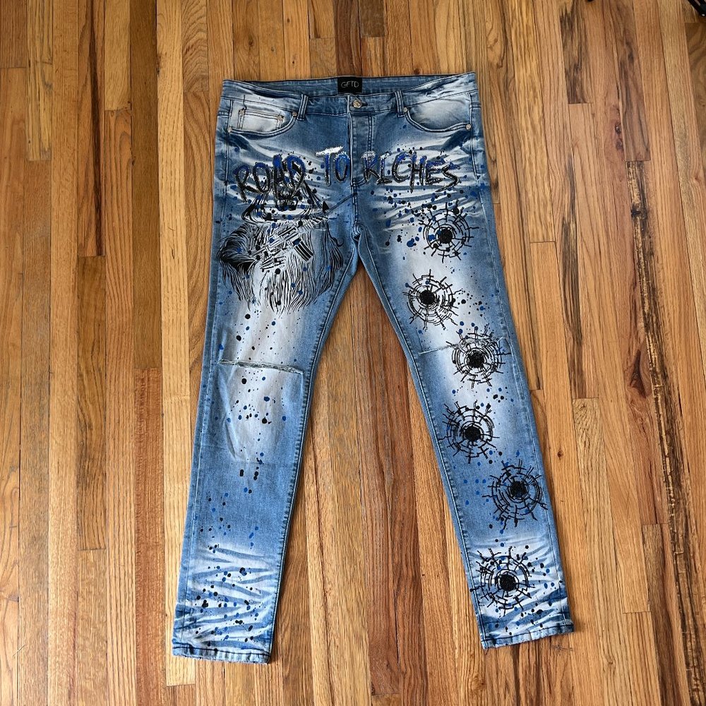 GFTD LA Mens Road to Riches Medium Blue Denim Jeans - NWOT